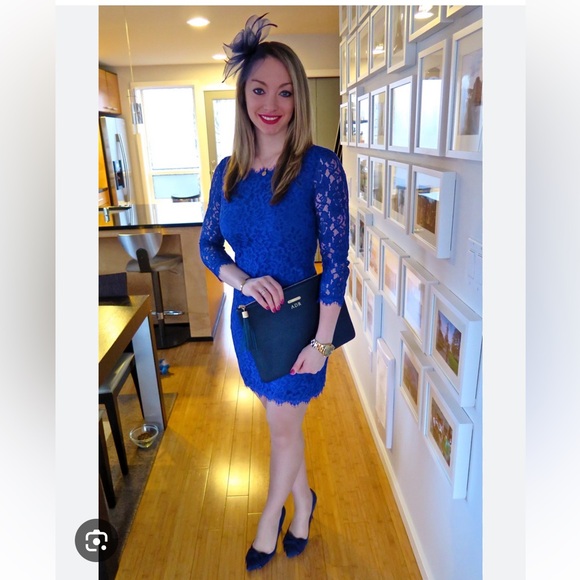 Diane Von Furstenberg DvF Zarita Cobalt Blue Lace Dress sz 6 - Picture 4 of 16